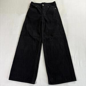 H&M Black Corduroy Wide Leg Pants Women Size 2 High Rise Casual Trousers